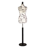 Female Dressmakers Mannequin Black Floral with Black Wood Round Stand